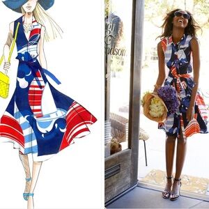 Modern Sailboat Cruise Shirtdress Crisp Collar Button Down Midi Belt Classic 10